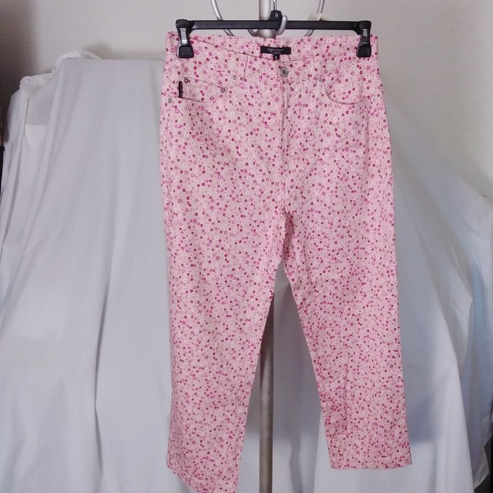 Vintage Karen Kane Lifestyle Ankle Pants Pink Floral Print Size 8